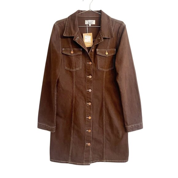 NWT Reformation Newman Brown Denim Button Front Mini Dress Long Sleeve Size 12 - Picture 4 of 13